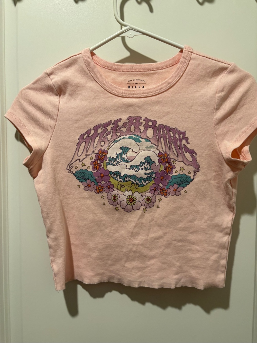 Billabong Light Pink Short-Sleeve Tee with Floral Wave Graphic